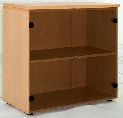 ARMOIRE BASSE EN BOIS À 2 PORTES EN VERRE NEW BASIC
